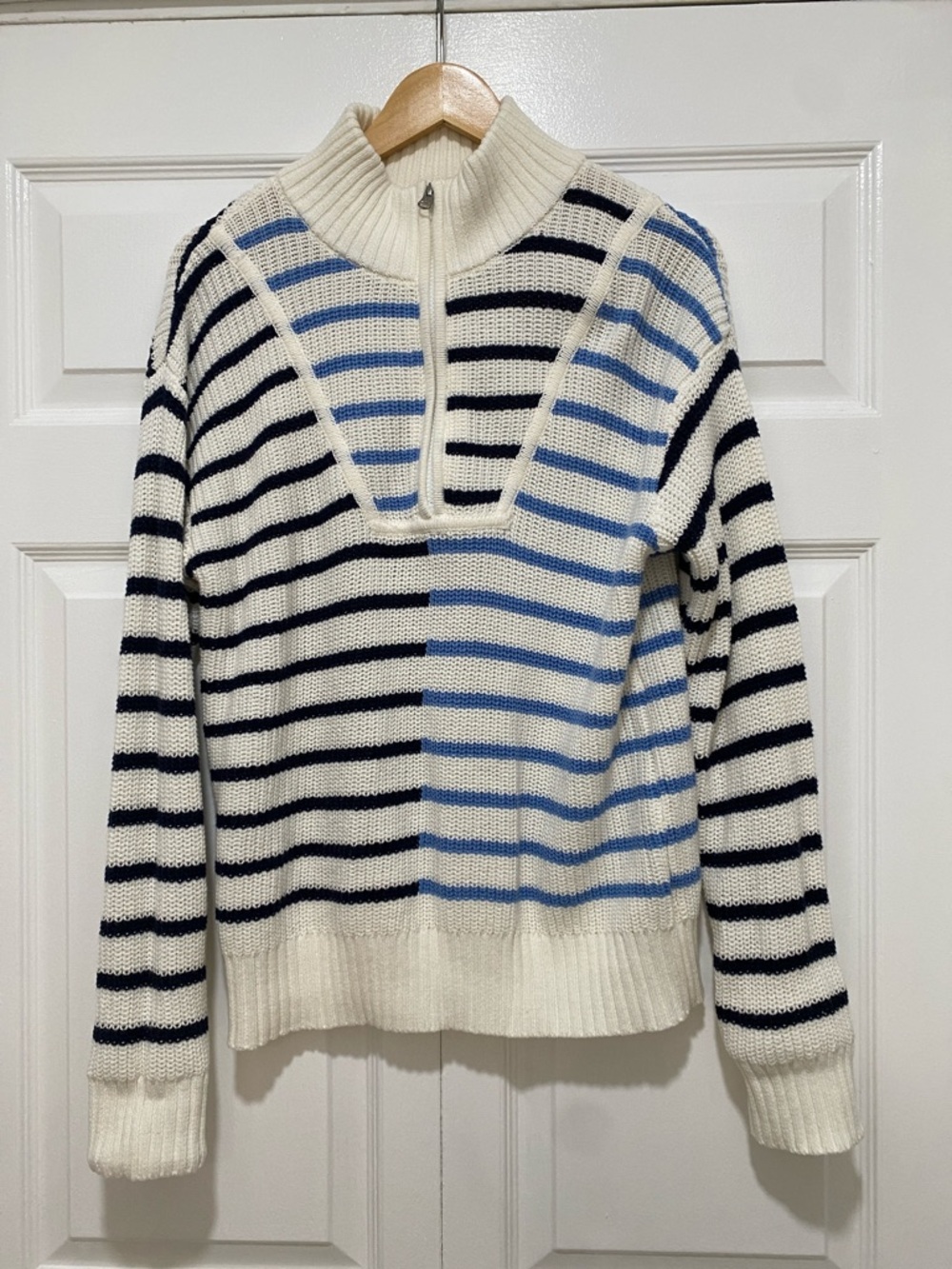 Striped Half-Zip white & Blue Women’s Sweater